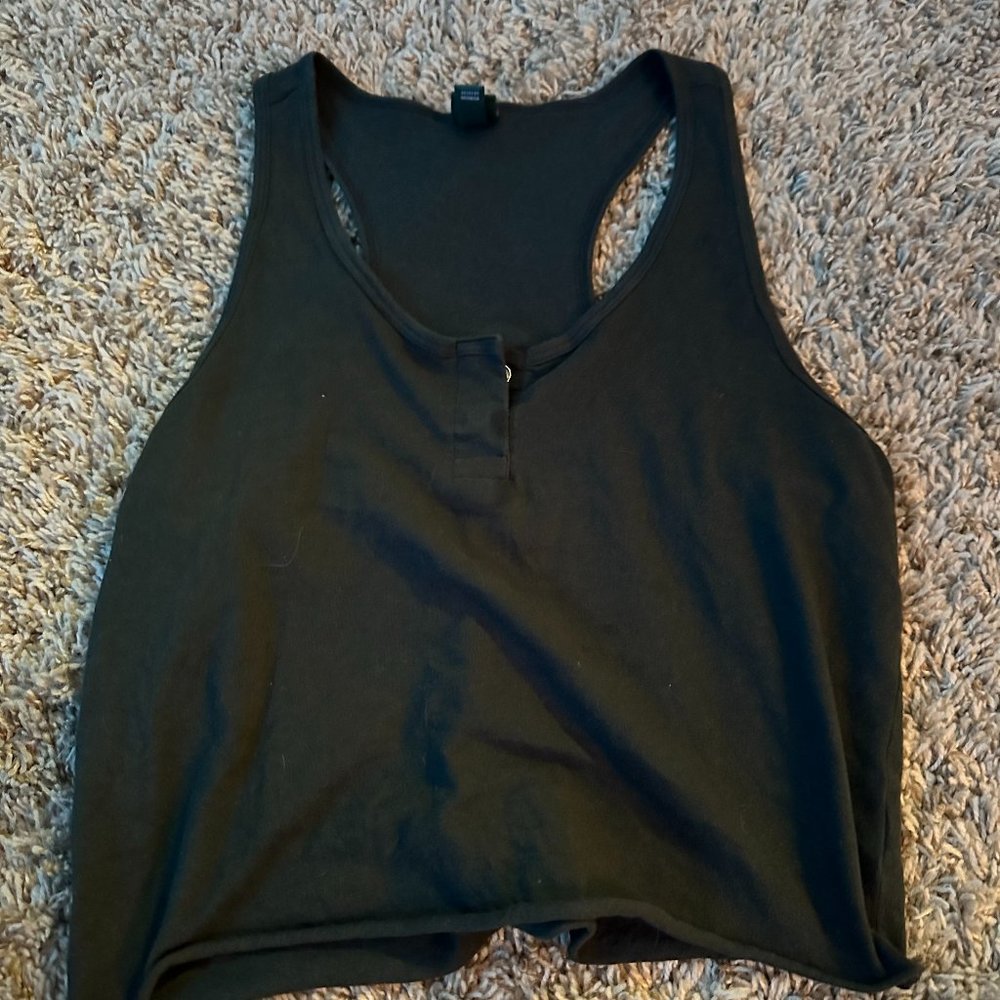 Button-up dark green crop top